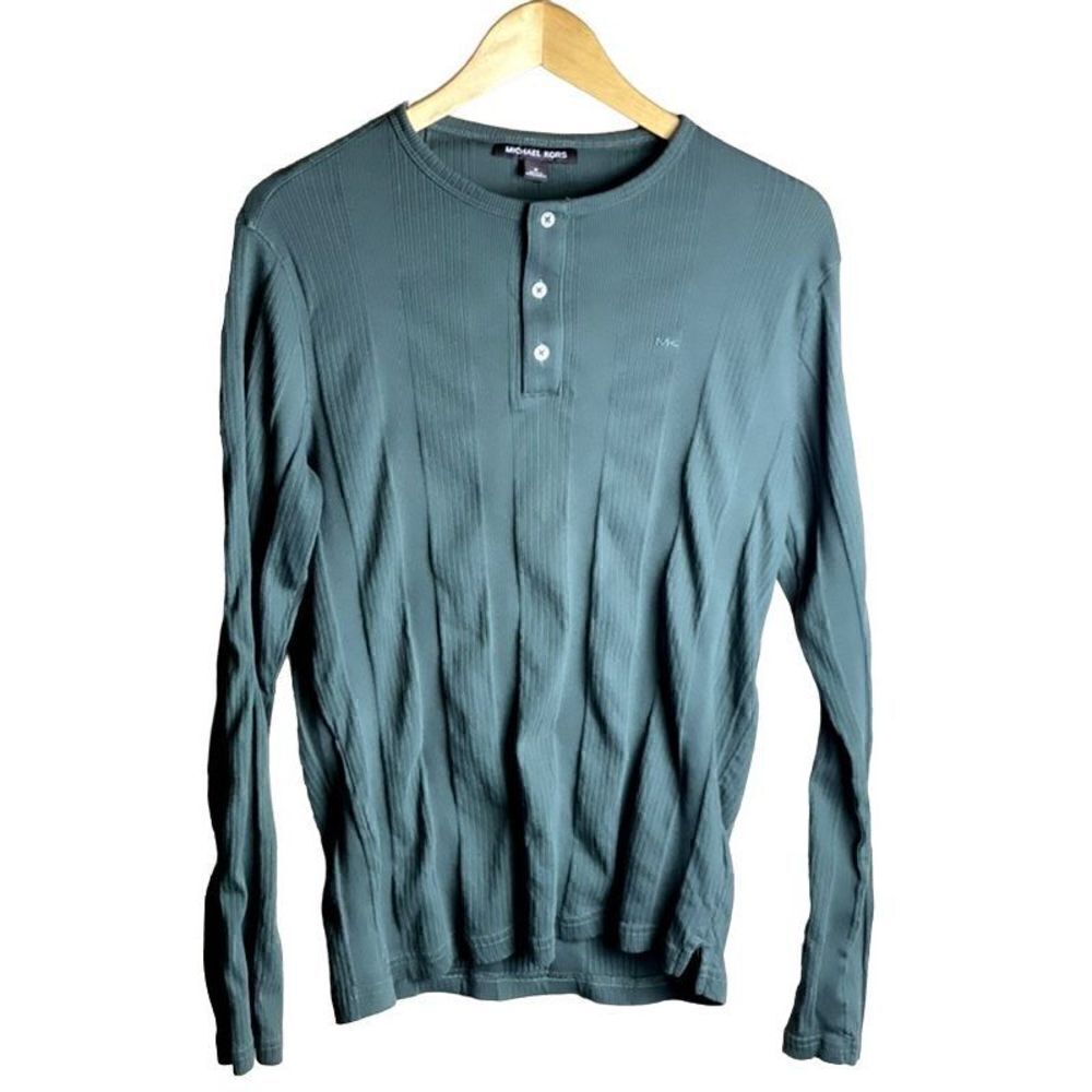 Michael Kors Textured Green LongSleeve Henley Shirt Men’s Medium